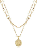 Layered Initial Necklaces for Women Trendy - 14K Gold-Plated Dainty Layering Paperclip Chain Coin Initial Necklace Jewelry Gifts for Women Mom Wife Teen Girls