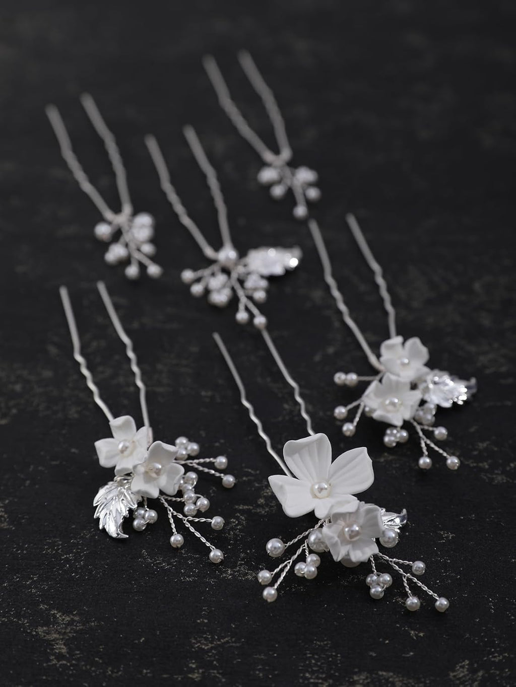 Handmade Pearl Bridal Wedding Hair Pins 6Pcs White Flower Gold Leaf Pearls Clips Bridal Hair Accessories for Women Brides Bridesmaid